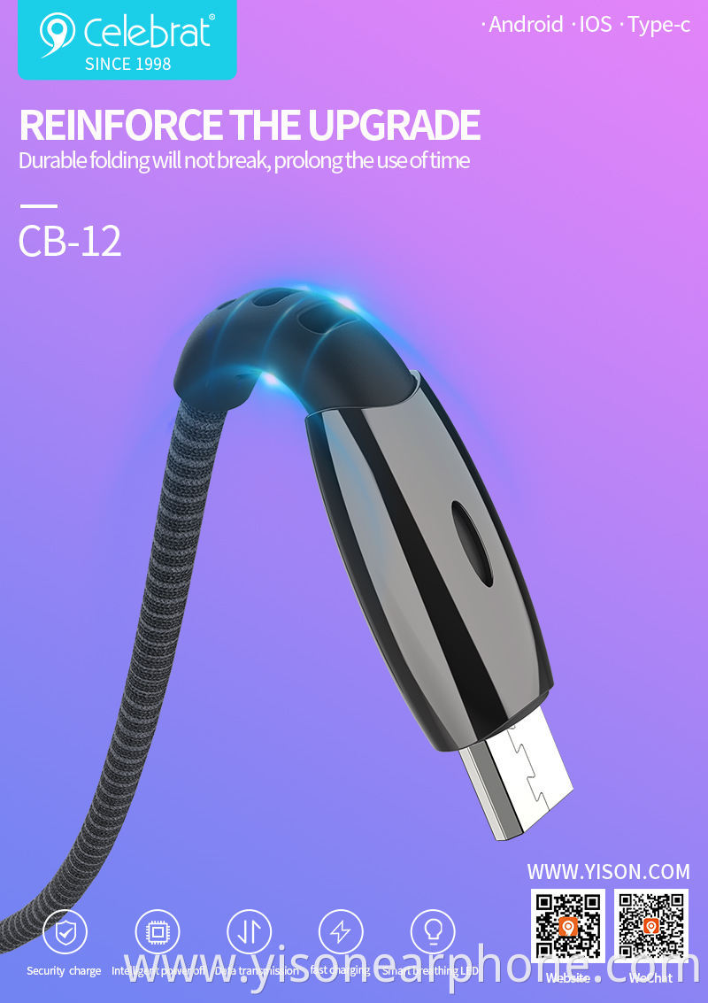 Factory Wholesale CB-12T Manufacture PVC+TPE Jacket Fast Charging Type C USB Cable for Samsung for for Huawei